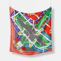 Silk square scarf with equestrian bridle pattern and vibrant red and blue contrast design - 53x53cm / Red