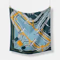 French vintage silk scarf featuring equestrian motifs of bridles and buckles on navy background - 53x53cm / Blue