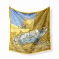 Van Gogh Noon Rest oil painting square silk scarf with yellow borders on white background - Van Gogh Noon Print / 53x53