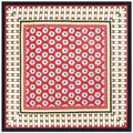 Pañuelo grande de seda roja 130 cm con motivo margaritas y bordes geométricos de mujer - Floral Rojo Negro
