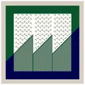 90cm square silk scarf with moon crescent and green herringbone geometric patterns - 90cmx90cm / Green