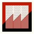 90cm square silk scarf featuring geometric moon crescent prints in red and black - 90cmx90cm / Red