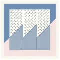 90cm square silk scarf with blue geometric crescent pattern and herringbone details - 90cmx90cm / Blue