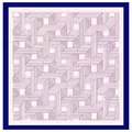 90cm Seidenschal mit geometrischen Streifen, dunkelblauem Rand und abstraktem Muster - Marineblaue Kante