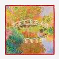 53cm silk scarf with Monet Japanese Bridge oil painting print and bright red border - Monet - Japanese Bridge