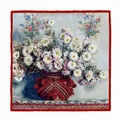 Seidenschal mit weißem Chrysanthemen-Ölgemälde-Druck von Monet und rotem Rand - 53cm / Monet - Weiße Chrysanthemen