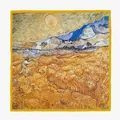 Carré de soie Van Gogh Moisson champ de blé avec bordure jaune vif 53cm pour femme - Champ de Blé Récolté / Carré