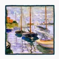 Sciarpa in seta 53cm serie Monet con barche a vela sulla Senna e bordo blu - Monet - Barche sulla Senna / 53cmx53cm