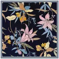 Retro floral print square silk scarf with pink lilies on navy blue background - Square (130cm) / Navy Blue