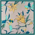 Vintage floral printed 130cm square twill silk scarf with yellow flowers and green border - Square (130cm) / Green