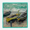 Pañuelo cuadrado de seda de 53 cm serie pintura al óleo Monet con barcos de pesca - Monet Tres Barcos de Pesca / Cuadrado