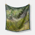 Van Gogh series silk scarf featuring butterfly painting and navy blue contrast borders - Neckerchief / Van Gogh Style Grass And Butterfly
