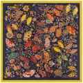 Detailed pattern of a luxury 90cm silk square scarf with floral fan motifs on navy blue - Navy Blue