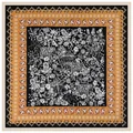 Green leopard print square silk scarf with elephant and horse jungle pattern design - 130cm / Beige Border Animal Totem