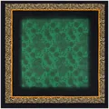 Green floral silk scarf with bold leopard print border and orange accents 130cm square - 130cm / Green Leopard Floral