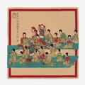 Eleganter Seidenschal mit traditioneller chinesischer Malerei und Vintage-Musikszenen - Chinesischer Stil Hele Tu
