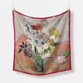 Foulard in seta stile Van Gogh con rose e anemoni e bordi rifiniti in rosso - 53cm x 53cm / Van Gogh Rose e Anemoni