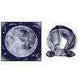 Navy blue silk square scarf featuring astronomical moon and unicorn print design - Navy Blue