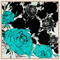 130cm zijden vierkante sjaal met handgeschilderde rozen en artistiek bloemenpatroon - 130x130cm / Groene Bloemen