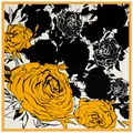Artistieke sjaal met handgeschilderde abstracte rozen en levendige gele randen - 130x130cm / Gele Bloemen