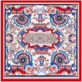 Eleganter 90cm Seidenschal mit barocken Blumenmustern in Rot und Blau - 90cmx90cm / Rot