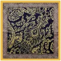 90cm vierkante zijden sjaal met geel paisley patroon op marineblauw en sierranden - 90cm*90cm / Geel