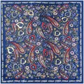 Navy blue paisley and heart print square silk scarf for women in bohemian style - Navy Blue