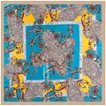 Luxe 90cm vintage vierkante sjaal met paisley- en iris-bloemenpatroon, blauw en geel - Hemelsblauw