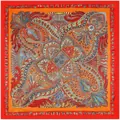 Oranje zijden sjaal met paisley-print en een rand met etnische dierenpatronen - Oranjerood