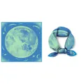 Detail of silk scarf featuring moon, stars, and pegasus prints in a blue gradient - Sky Blue