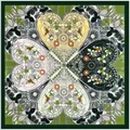 Foulard quadrato in seta verde 90cm con trifoglio e motivi floreali tipo mandala - Quadrato / Verde