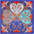 Elegante foulard quadrato arancione con bordo blu e motivi mandala a quadrifoglio - Quadrato / Blu