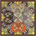 Foulard quadrato in seta giallo pastello con stampa mandala floreale e bordi marroni - Quadrato / caffè