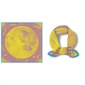 Close-up of Pegasus and full moon print on a yellow and purple satin square scarf - Yellow