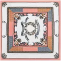 Scialle quadrato in seta da 130 cm con stampa floreale a nappe e motivo greco elegante - 130cmx130cm / Rosa