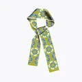 French style green floral twilly silk scarf with geometric patterns on white background - Grass Green Paisley Style (Y1216)