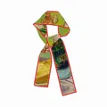 Van Gogh oil painting style floral silk twilly scarf with elegant red border trim - 120cmx8cm / Oleander Floral