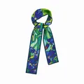 Van Gogh Irises painting print long silk scarf with blue floral pattern and green leaves - Iris / 120cm x 8cm