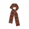 Elegant paisley patterned long silk scarf in orange and blue for versatile neck or hair styling - Reddish Brown Style (Y1214)