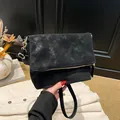 Black vintage square envelope crossbody bag with gold zipper detail and matte finish - One Size / Black