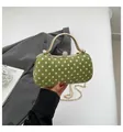 Grass green polka dot evening bag with gold metal handle and sparkling diamond clasp - Green