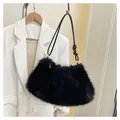 Chic black faux fur shoulder bag with soft plush texture and elegant strap for winter style - With Pendant / Black