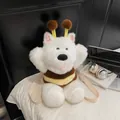 Cute white plush bear backpack with bee-inspired elements and adjustable straps - One Size / Dog