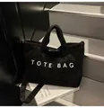 Retro zwarte corduroy shopper met TOTE BAG borduursel en grote capaciteit - Eén maat / Zwart
