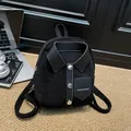 Black mini suede backpack with creative shirt design and fashion pocket details - One Size / Black