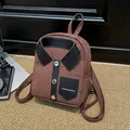 Brown suede backpack with creative shirt-style collar design and metallic buttons - One Size / Coffee