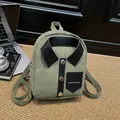 Avocado green suede backpack with shirt design and metallic buttons for women - One Size / Green