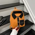Mini orange suede backpack with shirt design and silver buttons for daily casual wear - One Size / Orange