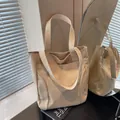 Beige canvas tote bag with Midolai embroidery and wide shoulder straps in minimalist style - Off White