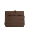 Brown quilted laptop sleeve with shockproof padded texture and dual zipper closure - Brown